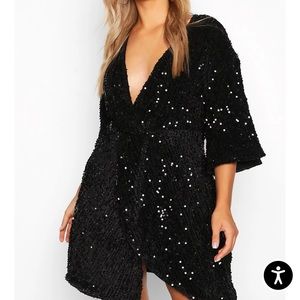 Black Sequin Twist Dress